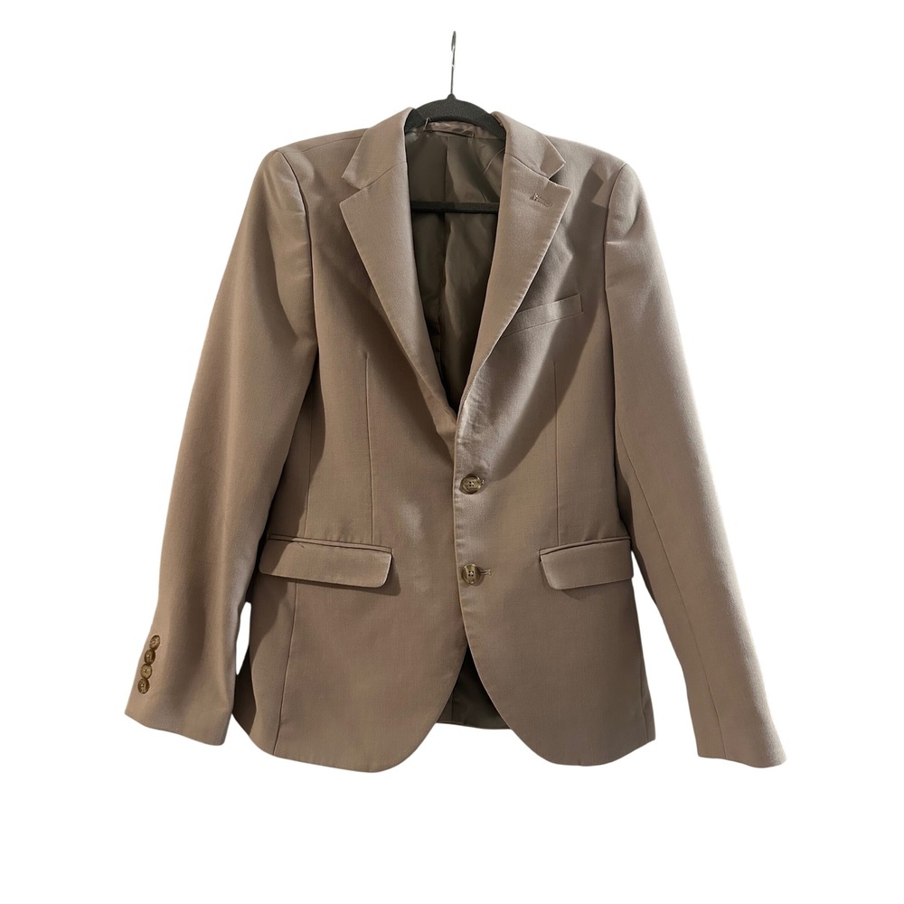 BoohooMAN Mens Blazer Tan Taupe Two Button Suit‎ Jacket Size 36R Notch Lapel
